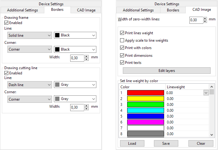 Borders and CAD Image tabs