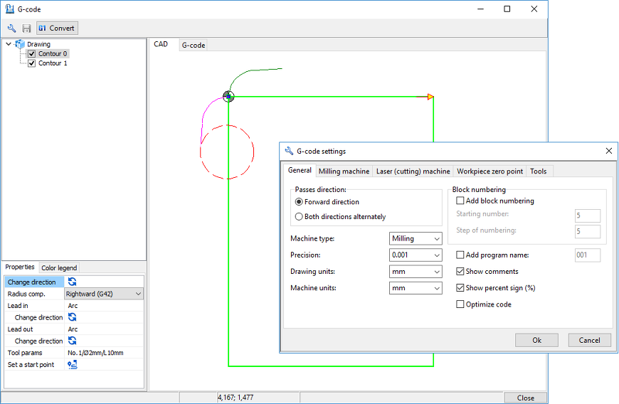 G-code generation from a DWG file