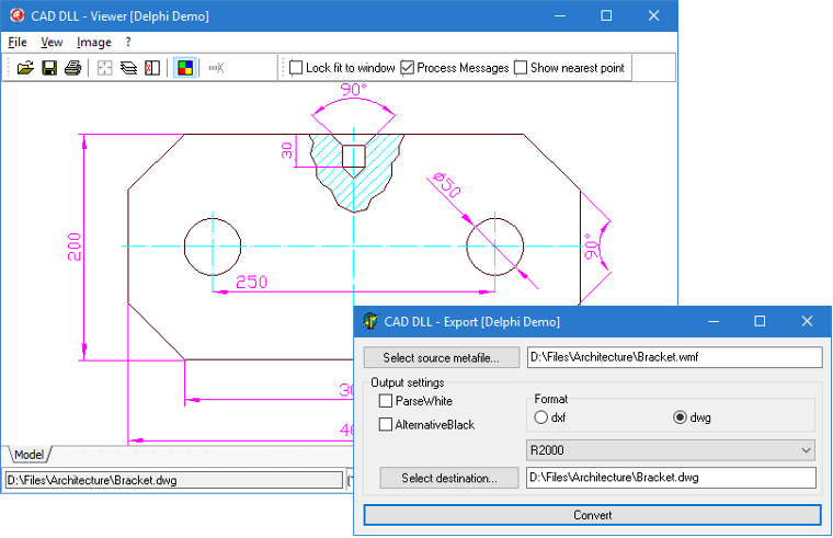L'exportation vers CAO via Windows Metafile dans CAD DLL