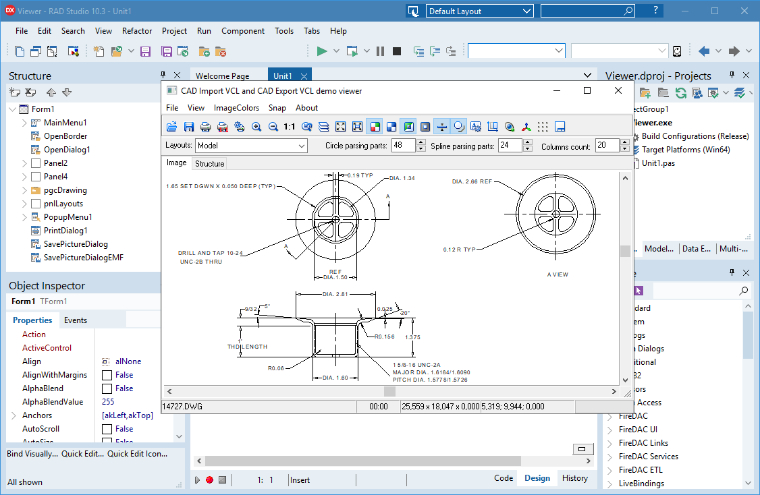  Projet de démonstration de CAD VCL dans RAD Studio 10.3 Rio