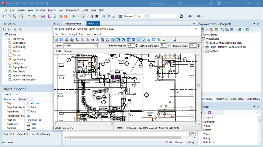 CAD VCL démo dans RAD Studio 10.4 Sydney