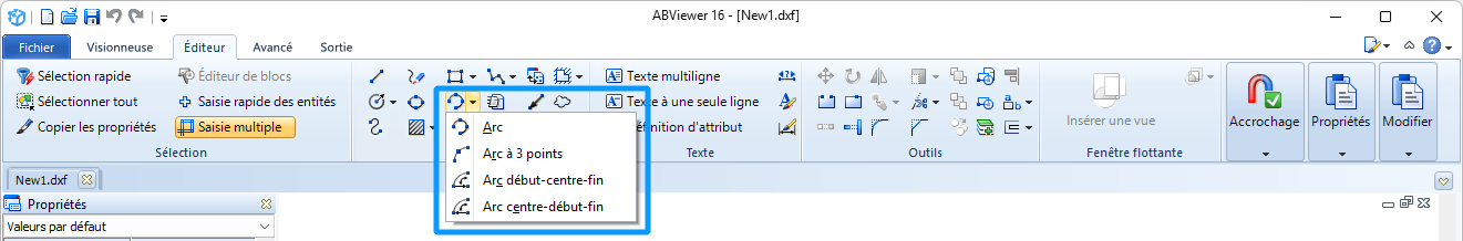Nouveaux modes pour créer des arcs dans ABViewer 16.1