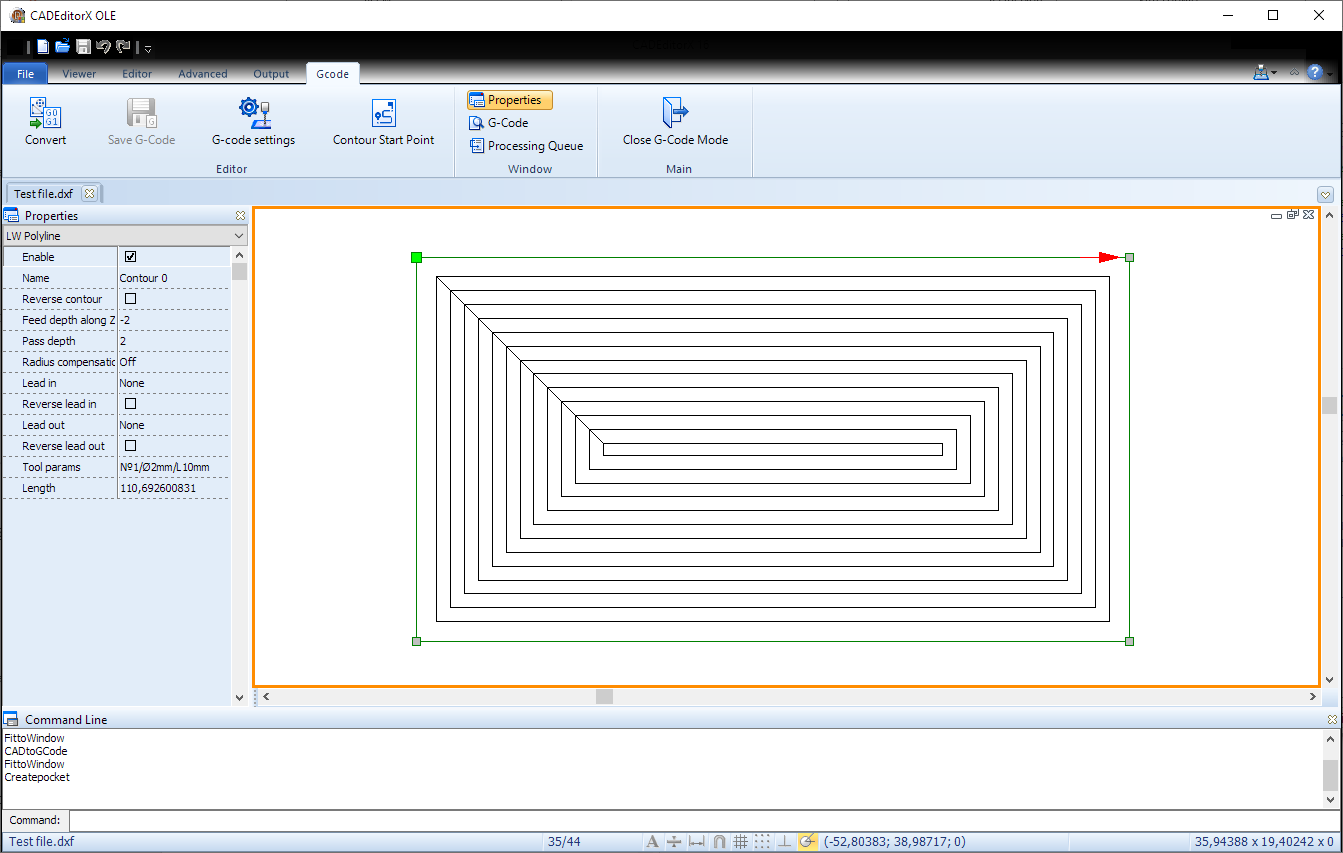 Création d'une poche dans CADEditorX 16