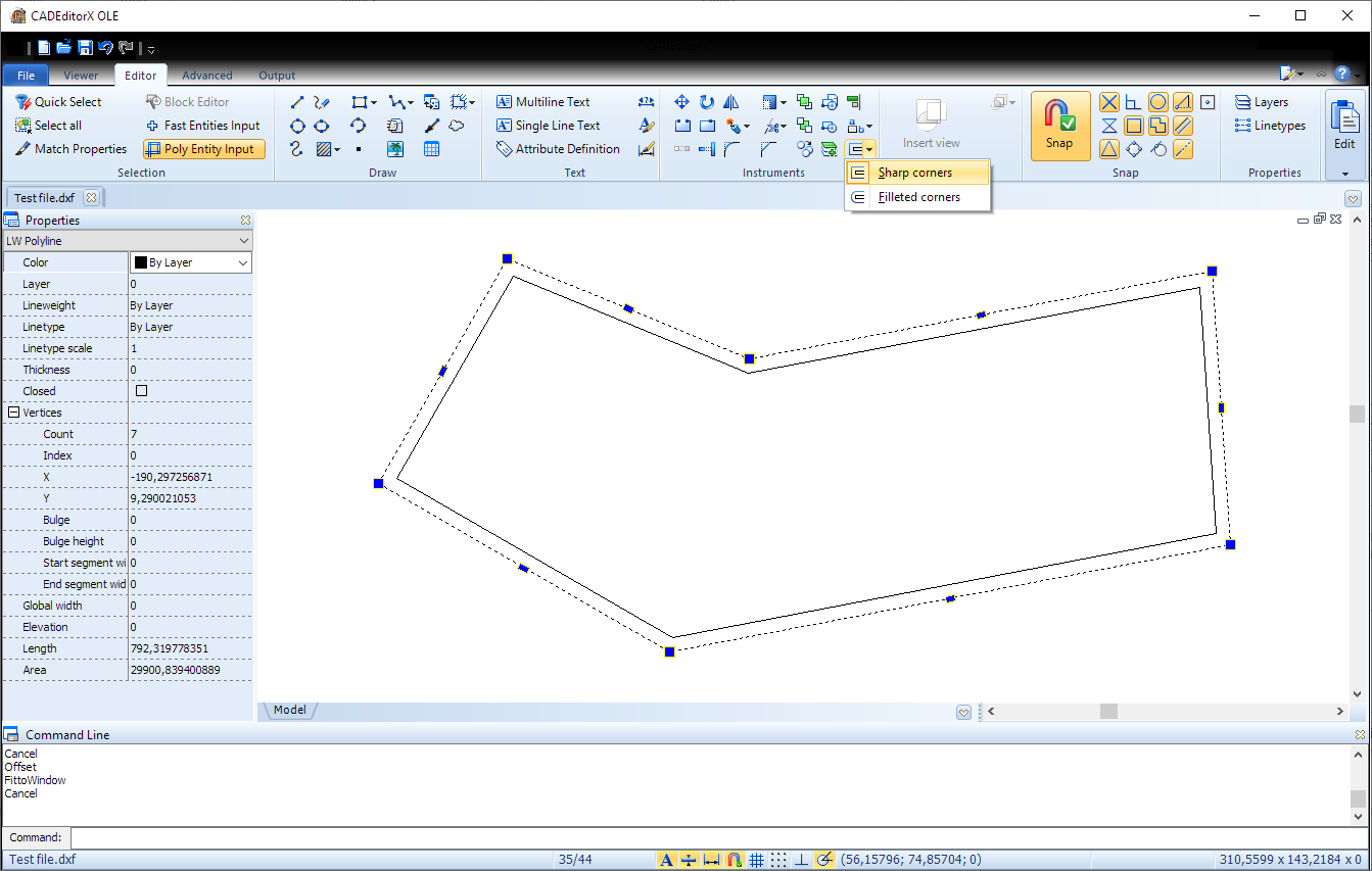 Offset tool in CADEditorX 16